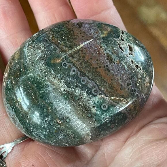 Natural Ocean Jasper orbicular palm stone crystal colorful green orange purple w - Picture 1 of 7